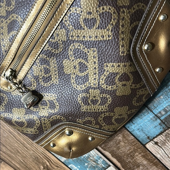 Kathy Van Zeeland Gold and Brown Designer Shoulder Bag - Picture 5 of 16